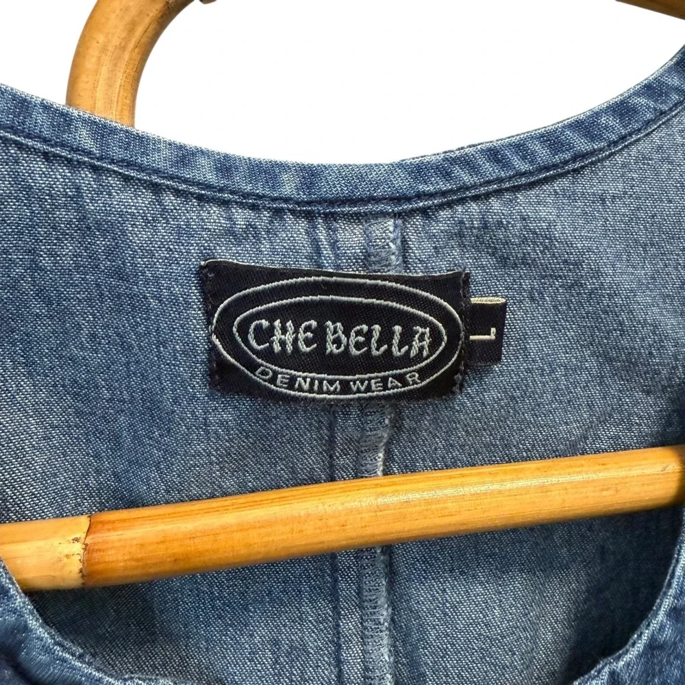 Vintage | Che Bella | Denim Floral Layered Maxi Dress Blue Medium Wash Size L - Picture 10 of 16